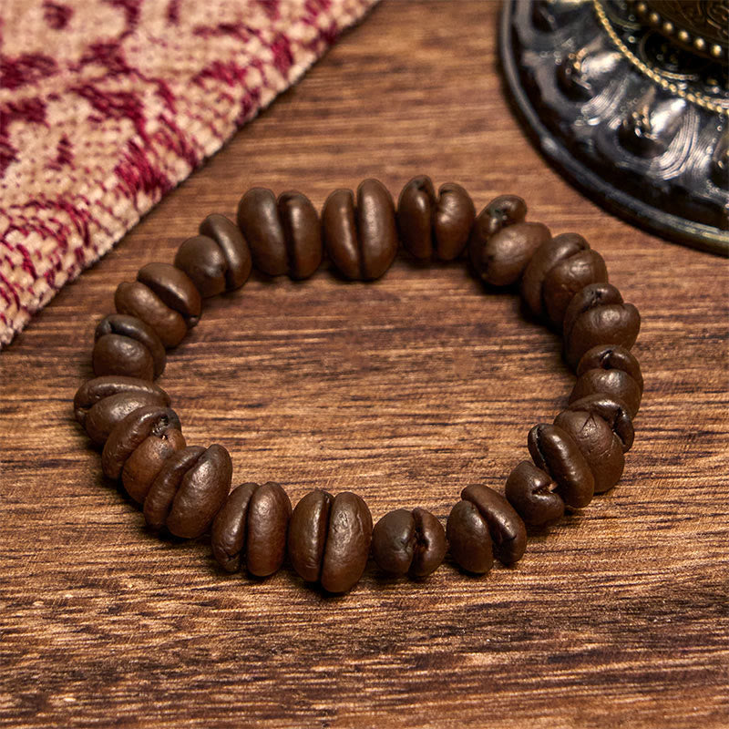 Bracelet en grains de café naturels faits main avec Buddha Stones - Grains de café (tour de poignet 14-17 cm) - image 6