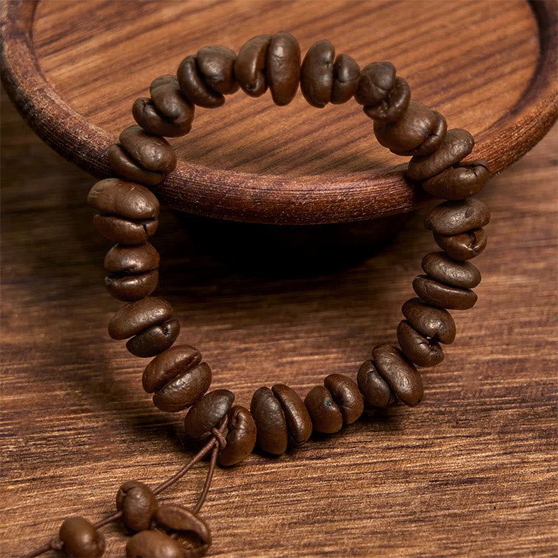 Bracelet en grains de café naturels faits main avec Buddha Stones - image 3