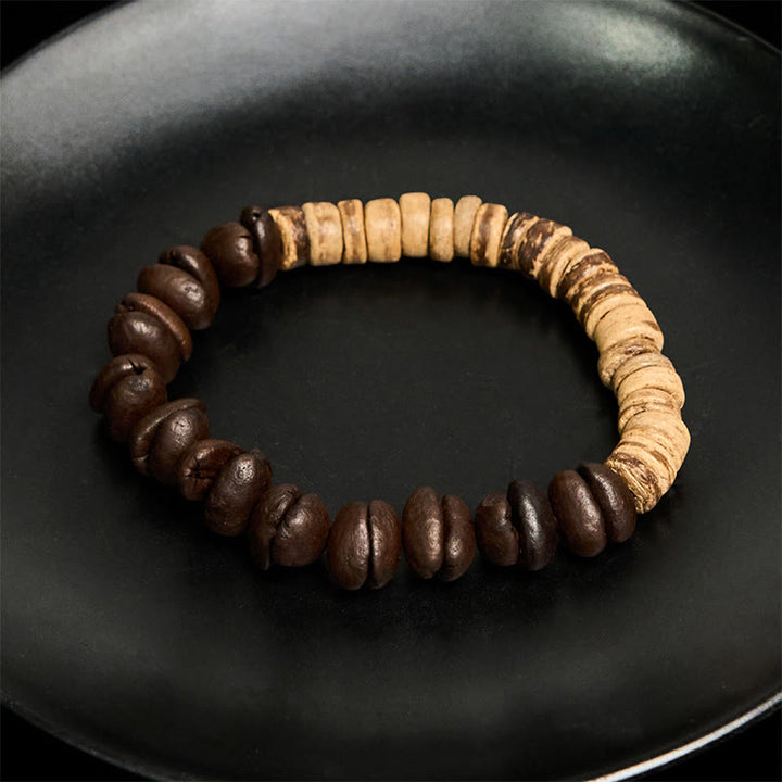 Bracelet porte-bonheur en grains de café naturels faits à la main en Buddha Stones et coquille de noix de coco - image 3