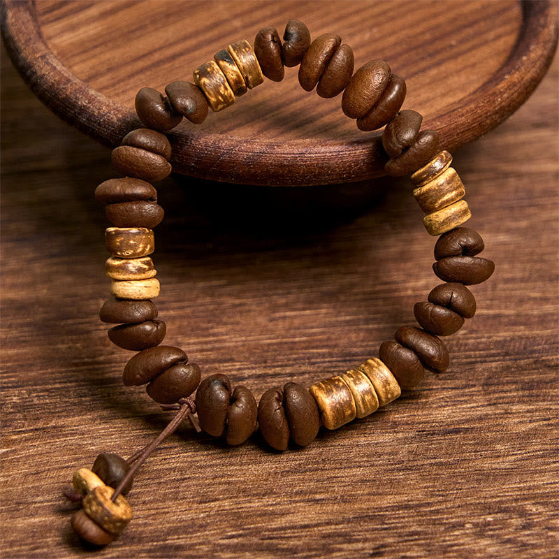 Bracelet porte-bonheur en grains de café naturels faits à la main en Buddha Stones et coquille de noix de coco - image 8