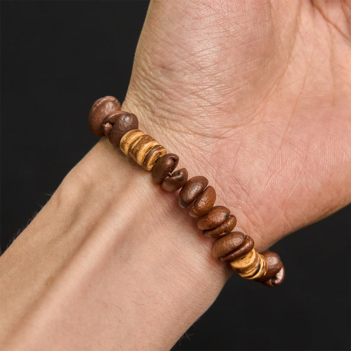 Bracelet porte-bonheur en grains de café naturels faits à la main en Buddha Stones et coquille de noix de coco - image 10