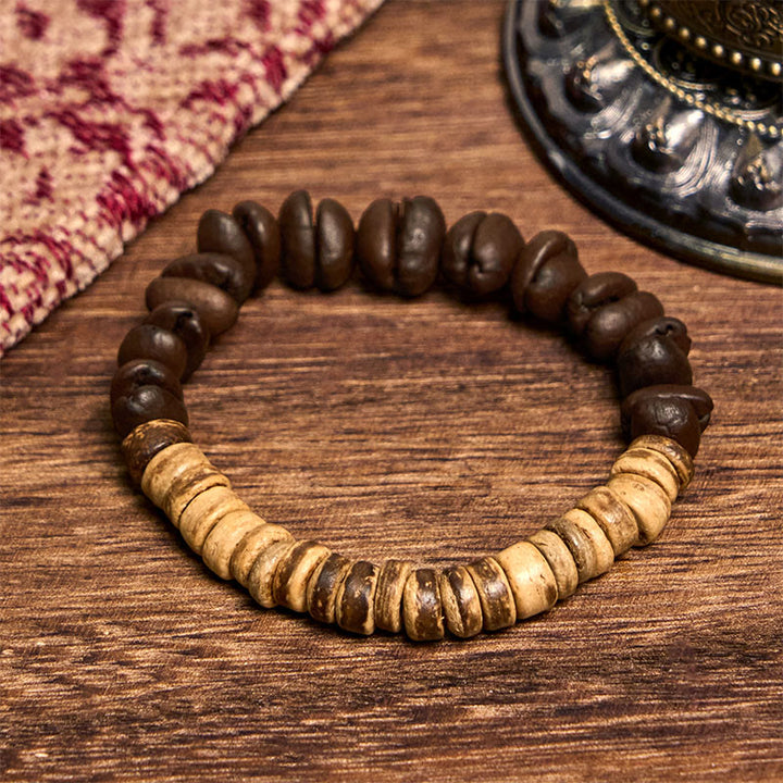 Bracelet porte-bonheur en grains de café naturels faits à la main en Buddha Stones et coquille de noix de coco - image 2