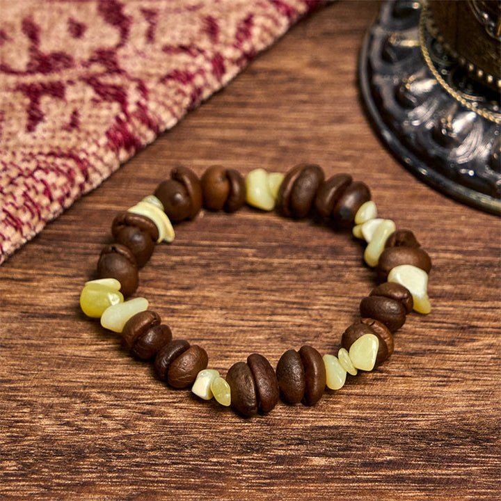 Bracelet en Buddha Stones fait à la main en grains de café naturels, améthyste, citrine, amazonite, cristal irrégulier - Grains de café Jade (tour de poignet 14-17 cm) - image 46