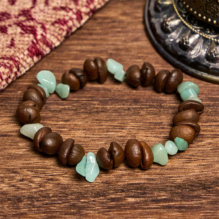 Bracelet en Buddha Stones fait à la main en grains de café naturels, améthyste, citrine, amazonite, cristal irrégulier - Grains de café amazonite (tour de poignet 14-17 cm) - image 11