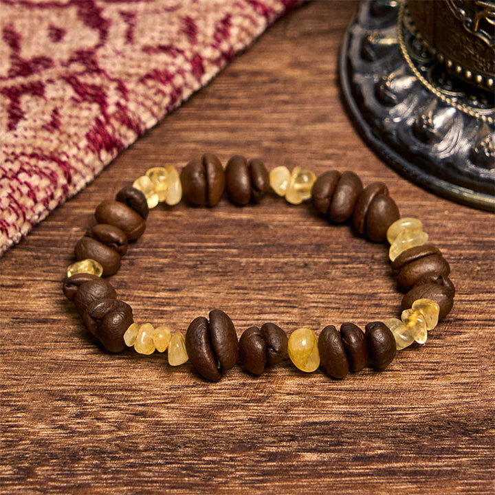 Bracelet en Buddha Stones fait à la main en grains de café naturels, améthyste, citrine, amazonite, cristal irrégulier - Grains de café Citrine (tour de poignet 14-17 cm) - image 6