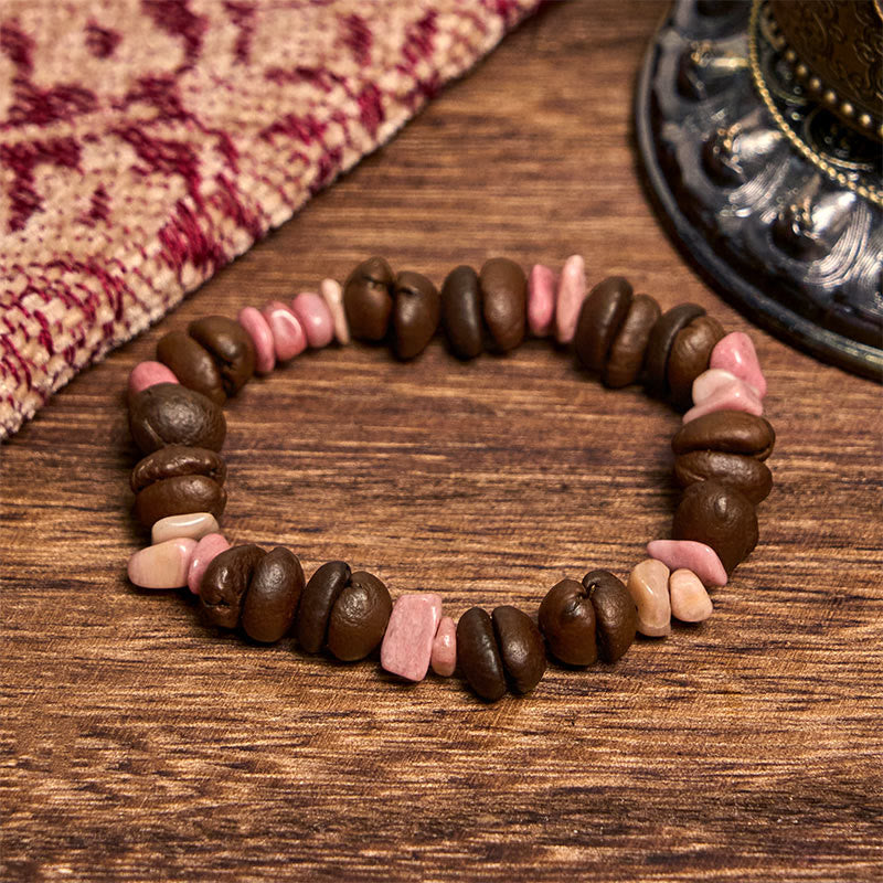 Bracelet en Buddha Stones fait à la main en grains de café naturels, améthyste, citrine, amazonite, cristal irrégulier - Grains de café Rhodonite (tour de poignet 14-17 cm) - image 16