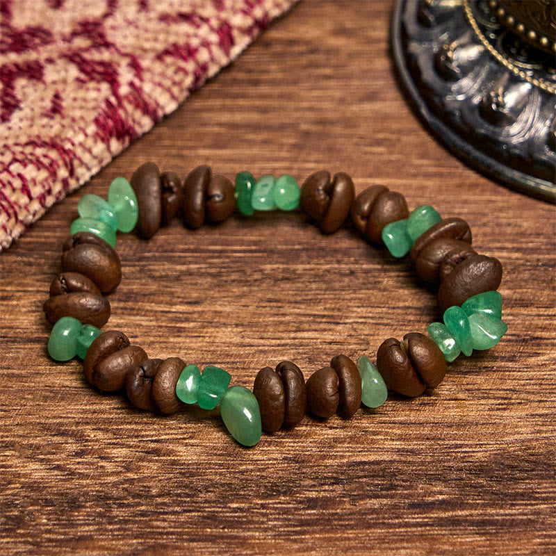 Bracelet en Buddha Stones fait à la main en grains de café naturels, améthyste, citrine, amazonite, cristal irrégulier - Grains de café aventurine verte (tour de poignet 14-17 cm) - image 26