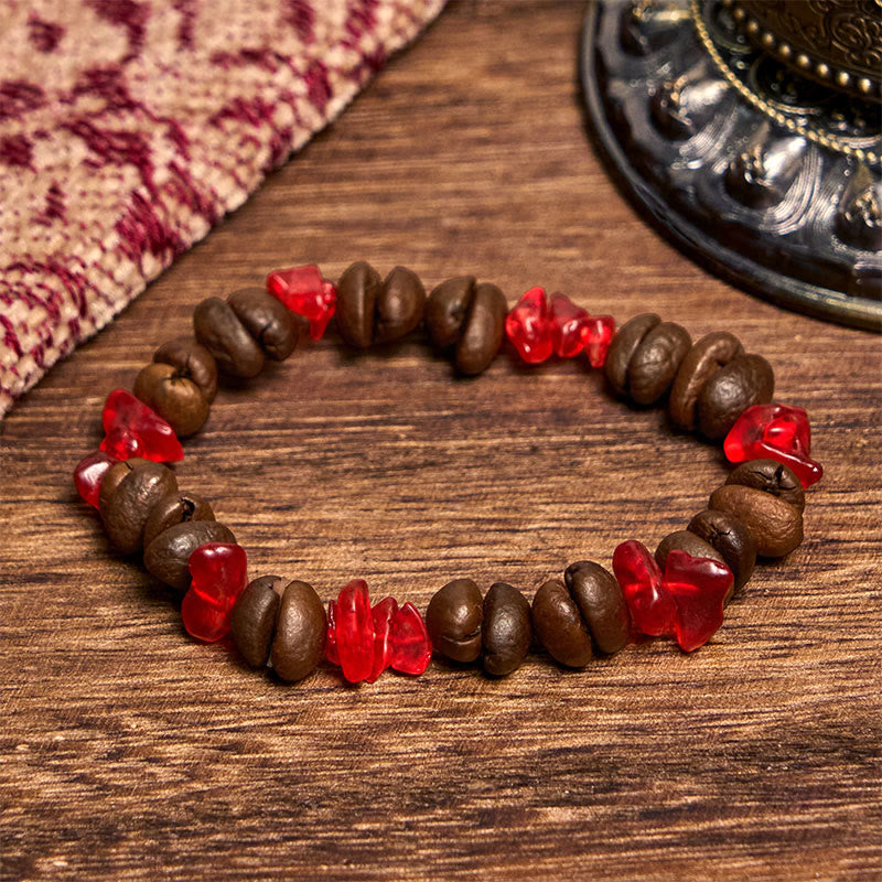 Bracelet en Buddha Stones fait à la main en grains de café naturels, améthyste, citrine, amazonite, cristal irrégulier - Grains de café en cristal rouge (tour de poignet 14-17 cm) - image 41