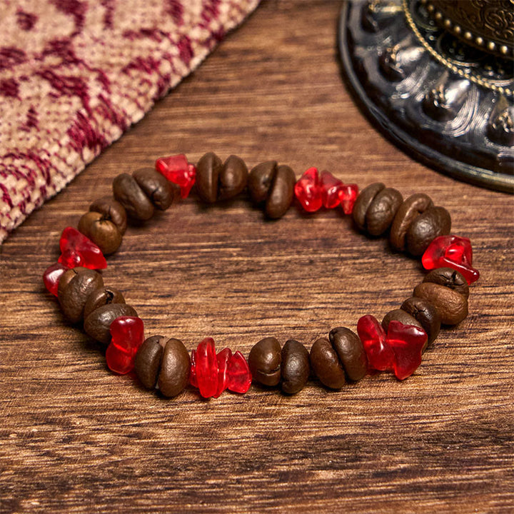 Bracelet en Buddha Stones fait à la main en grains de café naturels, améthyste, citrine, amazonite, cristal irrégulier - Grains de café en cristal rouge (tour de poignet 14-17 cm) - image 41