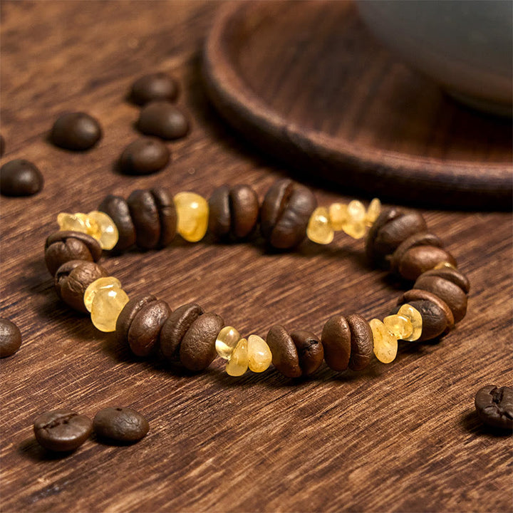 Bracelet en Buddha Stones fait à la main en grains de café naturels, améthyste, citrine, amazonite, cristal irrégulier - image 7
