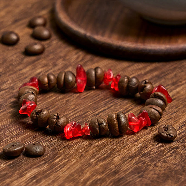 Bracelet en Buddha Stones fait à la main en grains de café naturels, améthyste, citrine, amazonite, cristal irrégulier - image 42