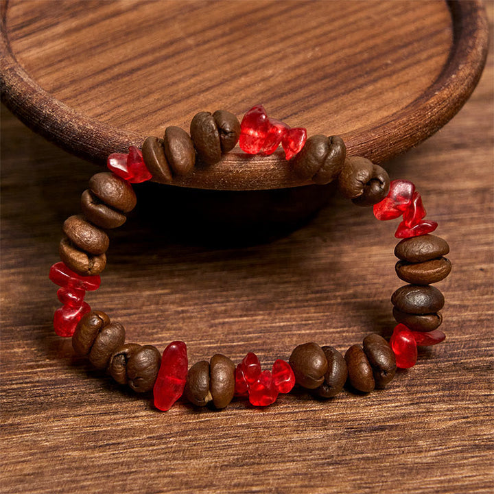Bracelet en Buddha Stones fait à la main en grains de café naturels, améthyste, citrine, amazonite, cristal irrégulier - image 43