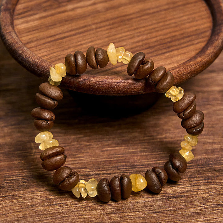 Bracelet en Buddha Stones fait à la main en grains de café naturels, améthyste, citrine, amazonite, cristal irrégulier - image 8