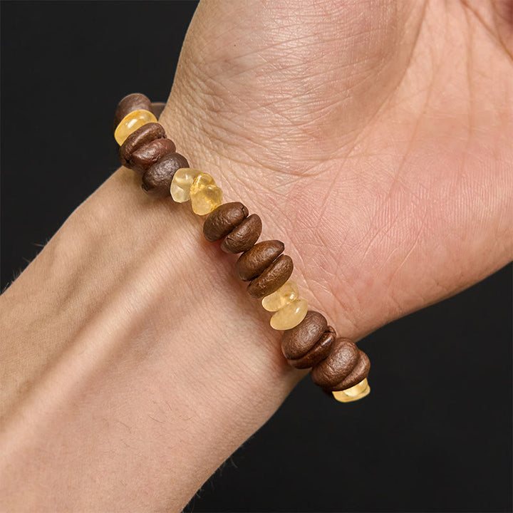 Bracelet en Buddha Stones fait à la main en grains de café naturels, améthyste, citrine, amazonite, cristal irrégulier - image 10