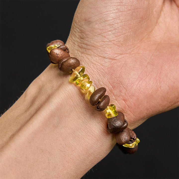 Bracelet en Buddha Stones fait à la main en grains de café naturels, améthyste, citrine, amazonite, cristal irrégulier - image 40