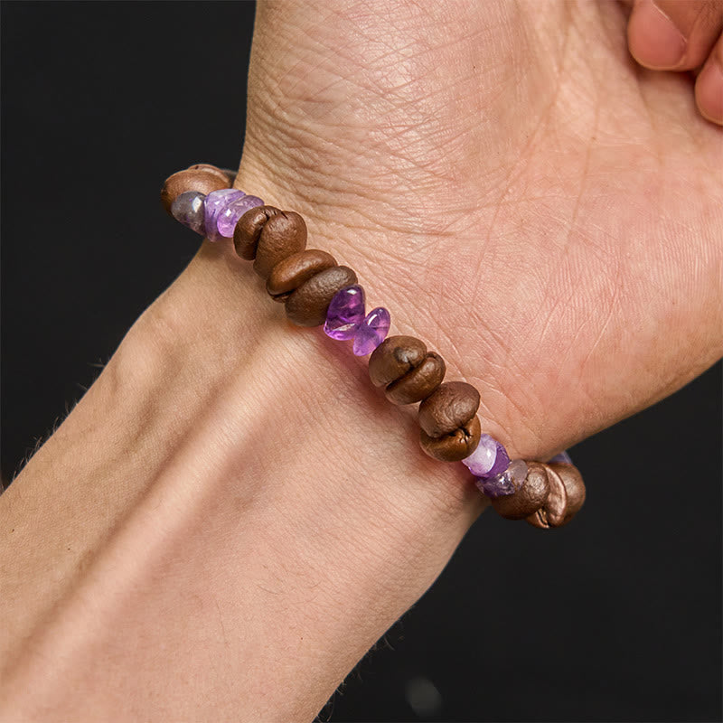 Bracelet en Buddha Stones fait à la main en grains de café naturels, améthyste, citrine, amazonite, cristal irrégulier - image 5