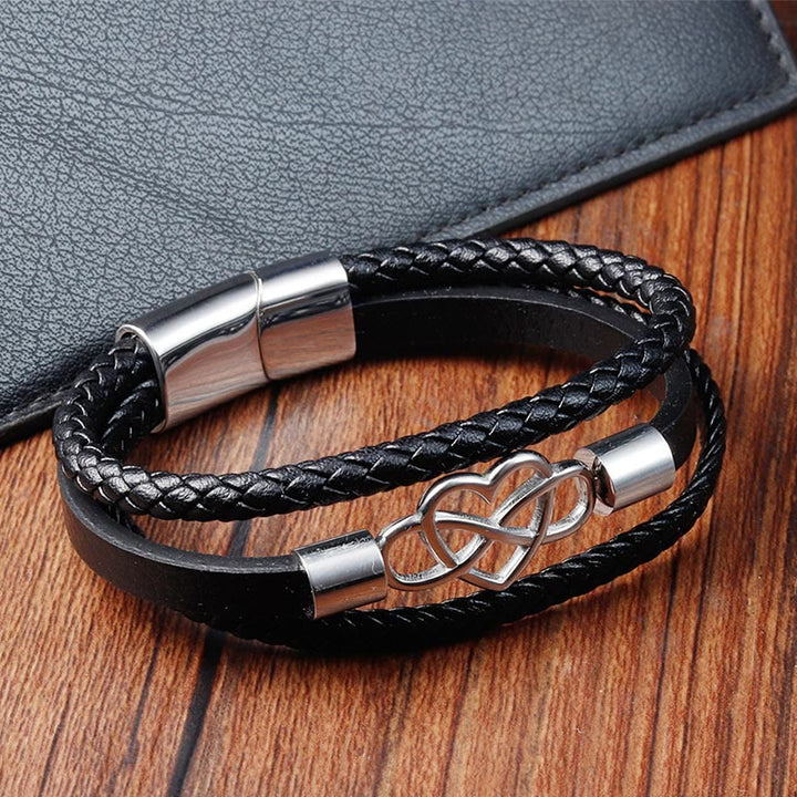 Bracelet en cuir et acier titane avec boucle renforcée et Buddha Stones géométriques - image 1