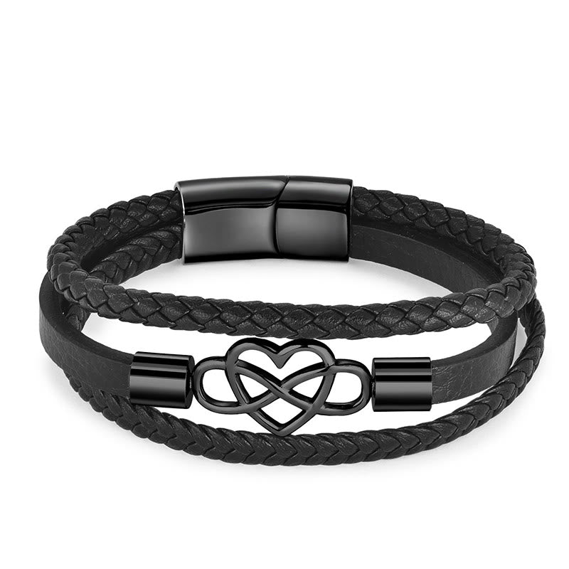 Bracelet en cuir et acier titane avec boucle renforcée et Buddha Stones géométriques - Multicouche Noir (tour de poignet 19 cm) - image 7
