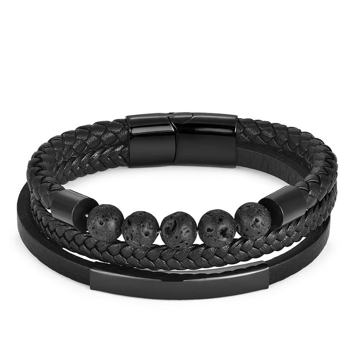 Bracelet en cuir et acier titane avec Buddha Stones et boucle renforcée en pierre de lave - image 4