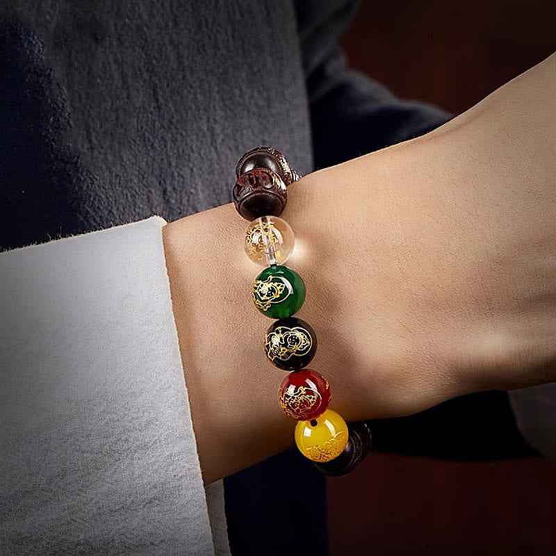 Bracelet Buddha Stones Petite Feuille Bois de Santal Rouge Cinq Directions Dieux de la Richesse Calme - image 15