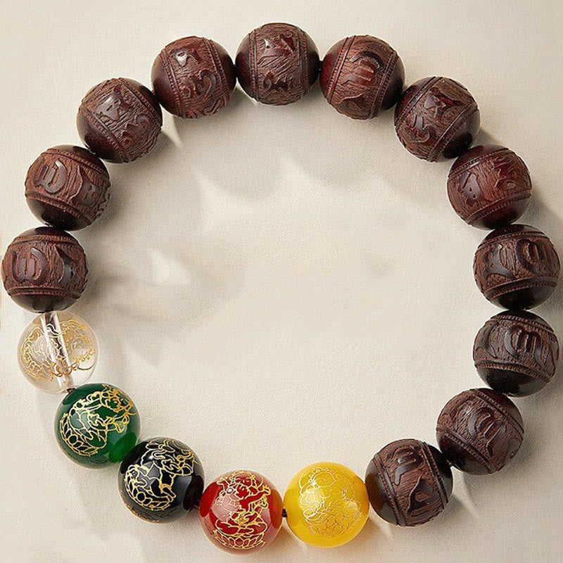 Bracelet Buddha Stones Petite Feuille Bois de Santal Rouge Cinq Directions Dieux de la Richesse Calme - 15 mm - image 10