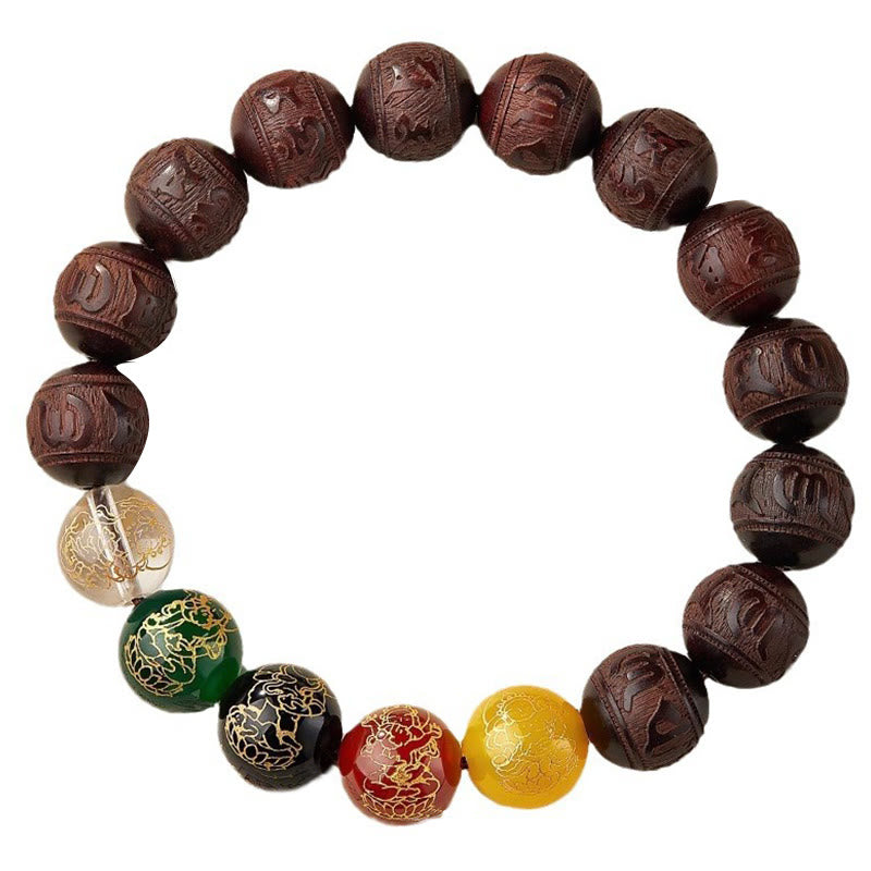 Bracelet Buddha Stones Petite Feuille Bois de Santal Rouge Cinq Directions Dieux de la Richesse Calme - image 12