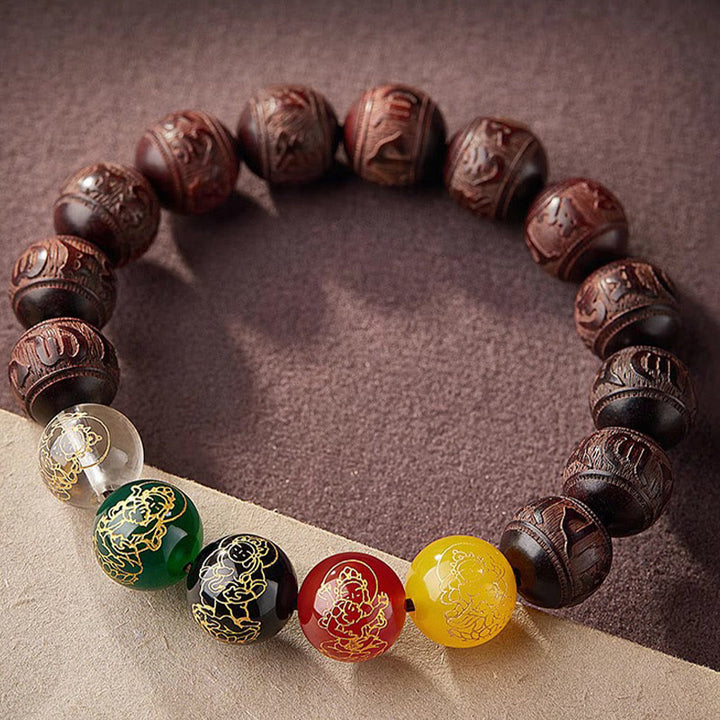 Bracelet Buddha Stones Petite Feuille Bois de Santal Rouge Cinq Directions Dieux de la Richesse Calme - image 4