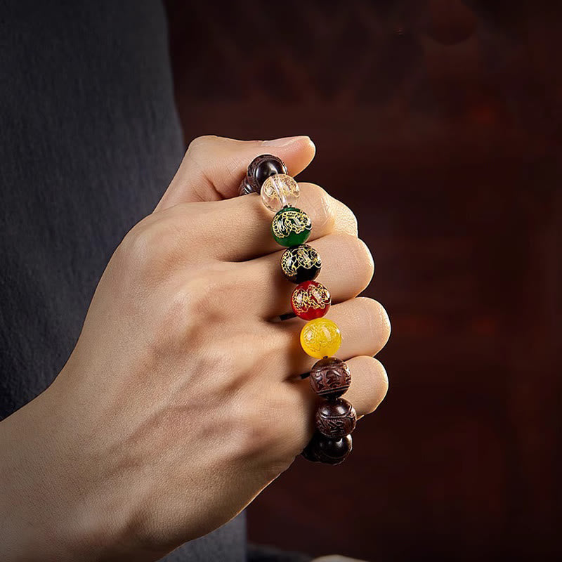 Bracelet Buddha Stones Petite Feuille Bois de Santal Rouge Cinq Directions Dieux de la Richesse Calme - image 13