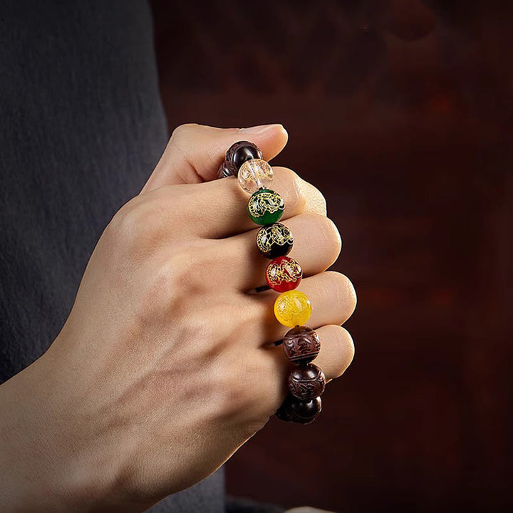 Bracelet Buddha Stones Petite Feuille Bois de Santal Rouge Cinq Directions Dieux de la Richesse Calme - image 13