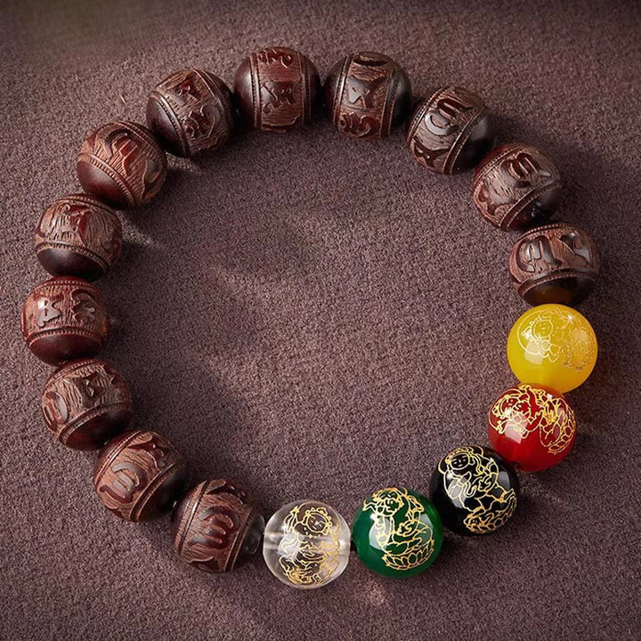 Bracelet Buddha Stones Petite Feuille Bois de Santal Rouge Cinq Directions Dieux de la Richesse Calme - image 11