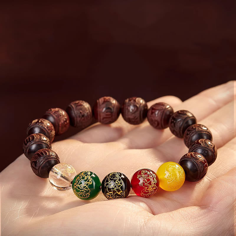 Bracelet Buddha Stones Petite Feuille Bois de Santal Rouge Cinq Directions Dieux de la Richesse Calme - image 3