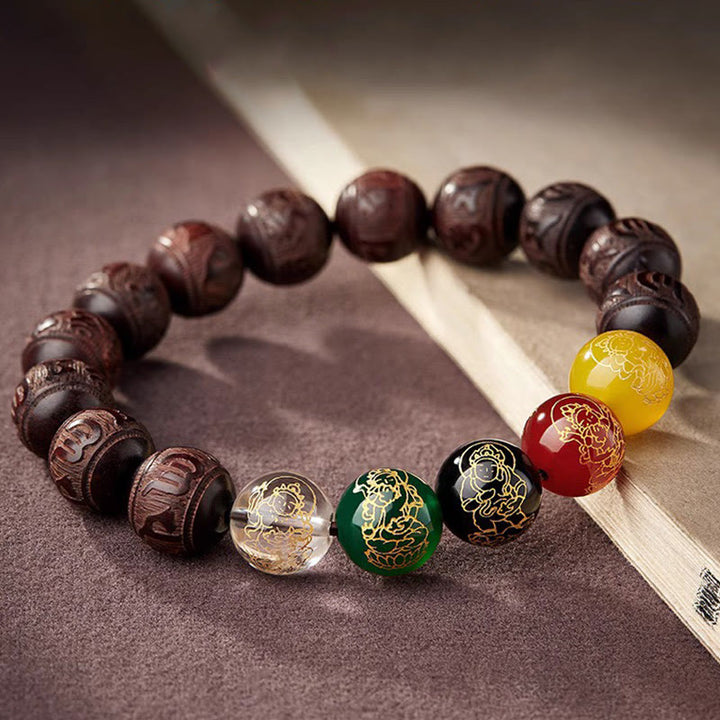 Bracelet Buddha Stones Petite Feuille Bois de Santal Rouge Cinq Directions Dieux de la Richesse Calme - image 5