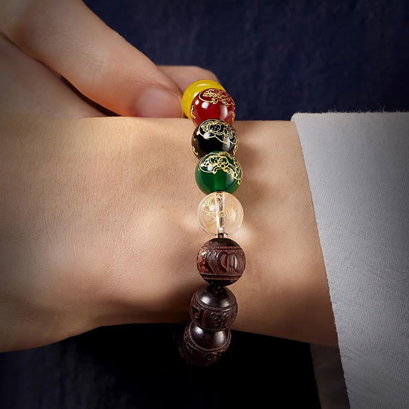 Bracelet Buddha Stones Petite Feuille Bois de Santal Rouge Cinq Directions Dieux de la Richesse Calme - image 14