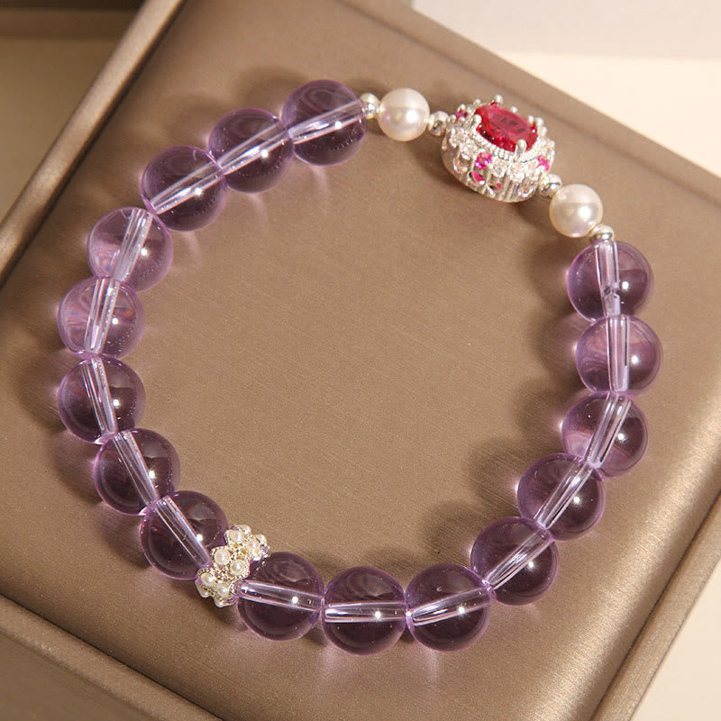 Bracelet d'équilibre en Buddha Stones, améthyste naturelle, perle et zircon rouge - image 5