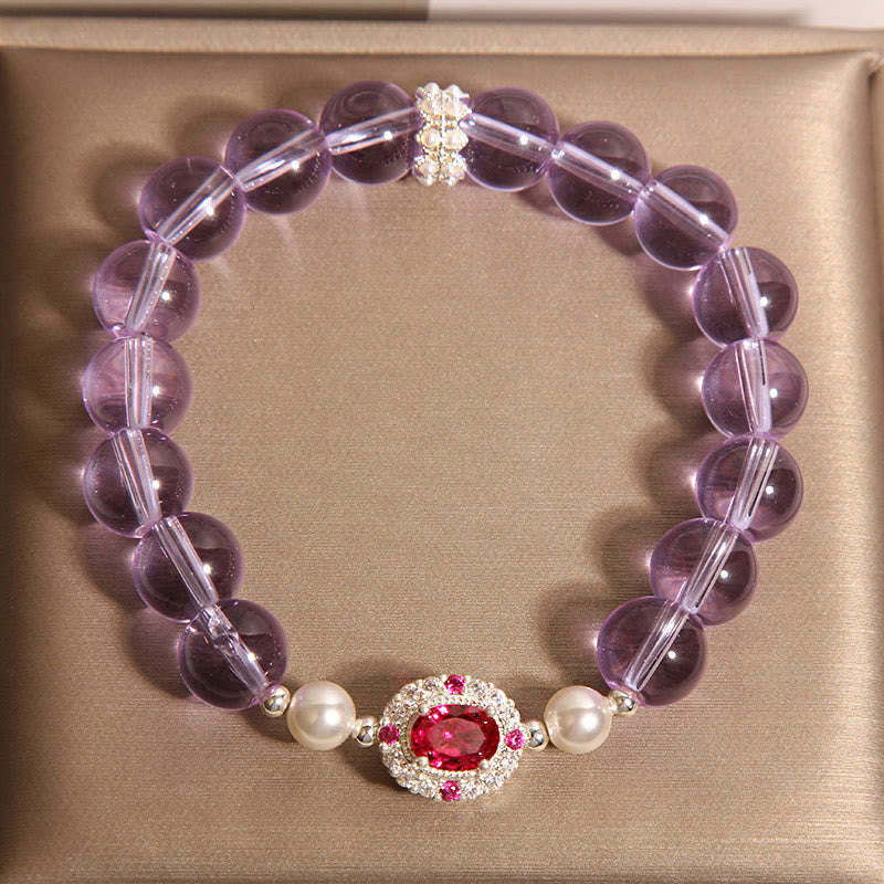 Bracelet d'équilibre en Buddha Stones, améthyste naturelle, perle et zircon rouge - image 4