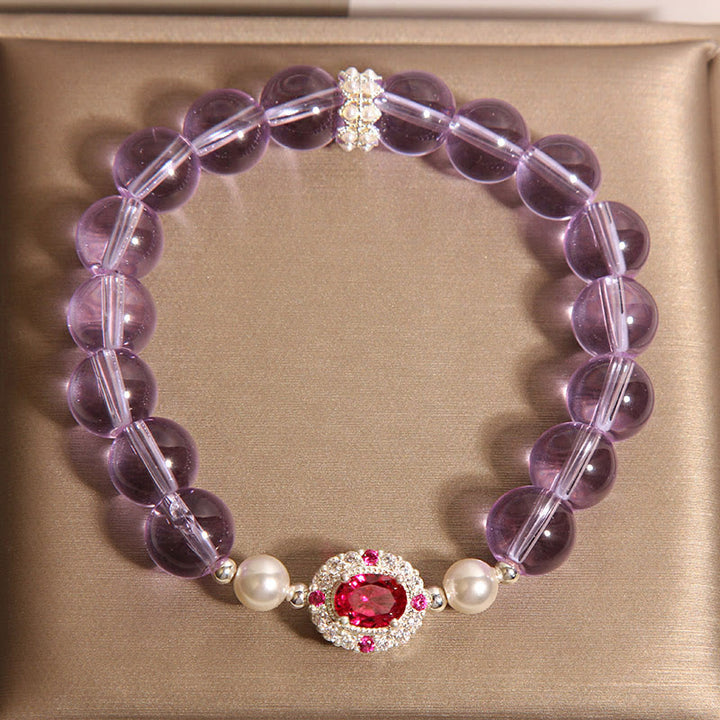 Bracelet d'équilibre en Buddha Stones, améthyste naturelle, perle et zircon rouge - image 4
