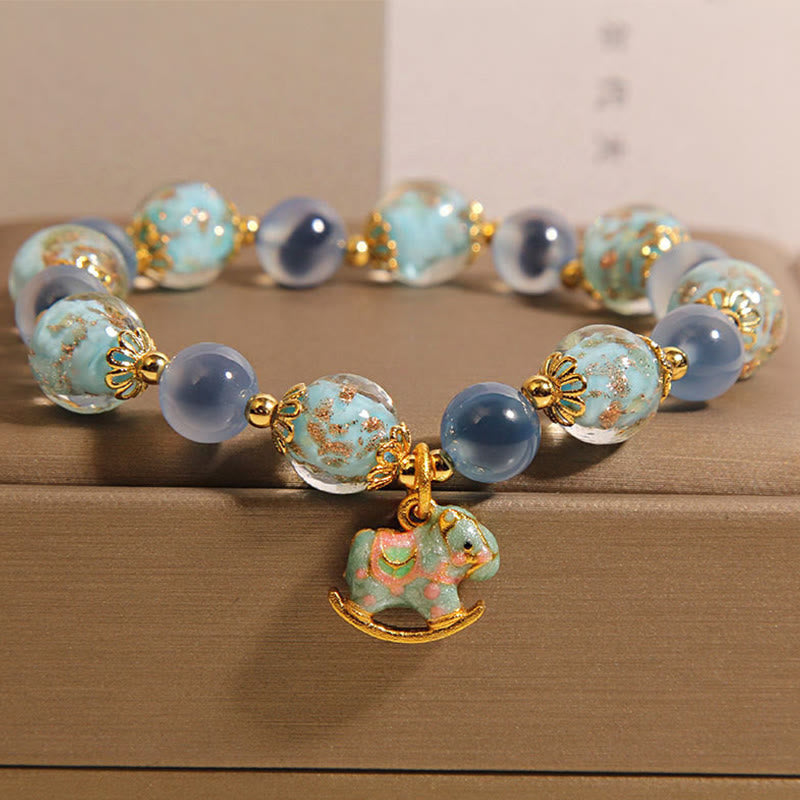 Bracelet de force du cheval en Buddha Stones naturelle et cristal blanc - Agate bonbon (circonférence du poignet : 15-19 cm) - image 1