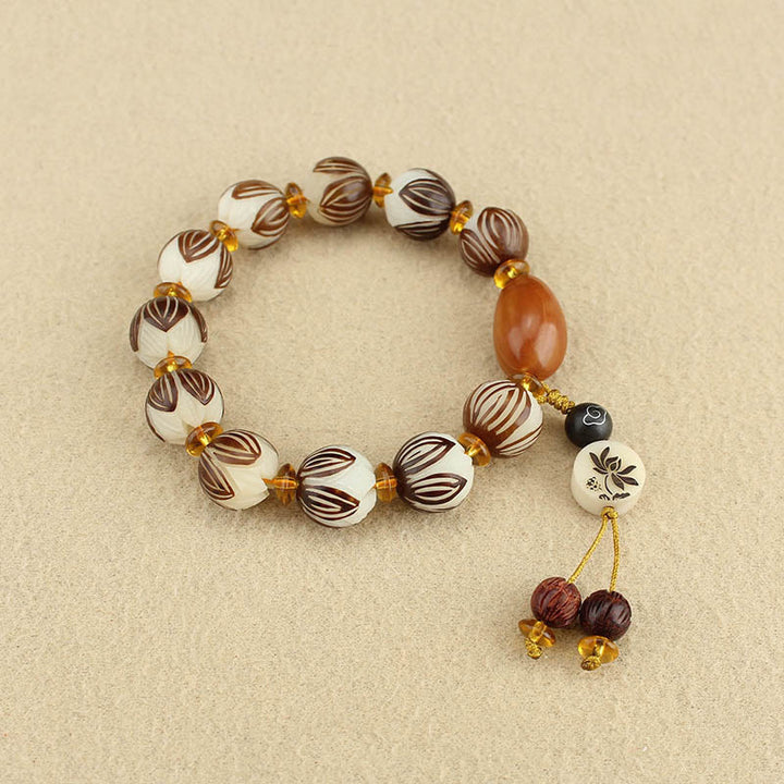 Bracelet tibétain Mala en Buddha Stones et graines de Bodhi blanches - image 2
