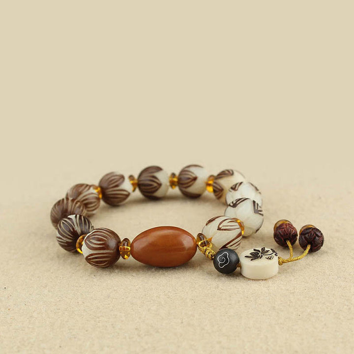 Bracelet tibétain Mala en Buddha Stones et graines de Bodhi blanches - image 3