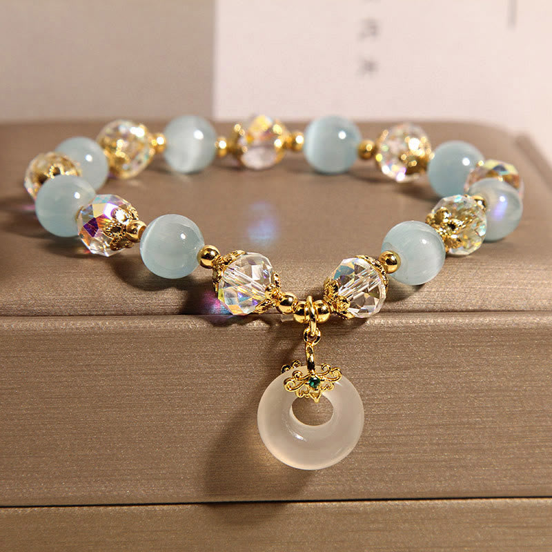 Bracelet d'équilibre avec boucle de paix et Buddha Stones, œil de chat bleu et cristal blanc - image 3