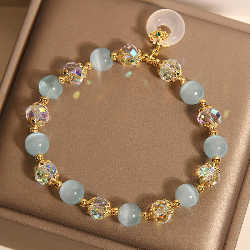 Bracelet d'équilibre avec boucle de paix et Buddha Stones, œil de chat bleu et cristal blanc - image 6