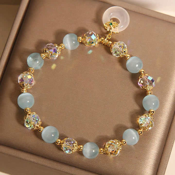 Bracelet d'équilibre avec boucle de paix et Buddha Stones, œil de chat bleu et cristal blanc - image 6
