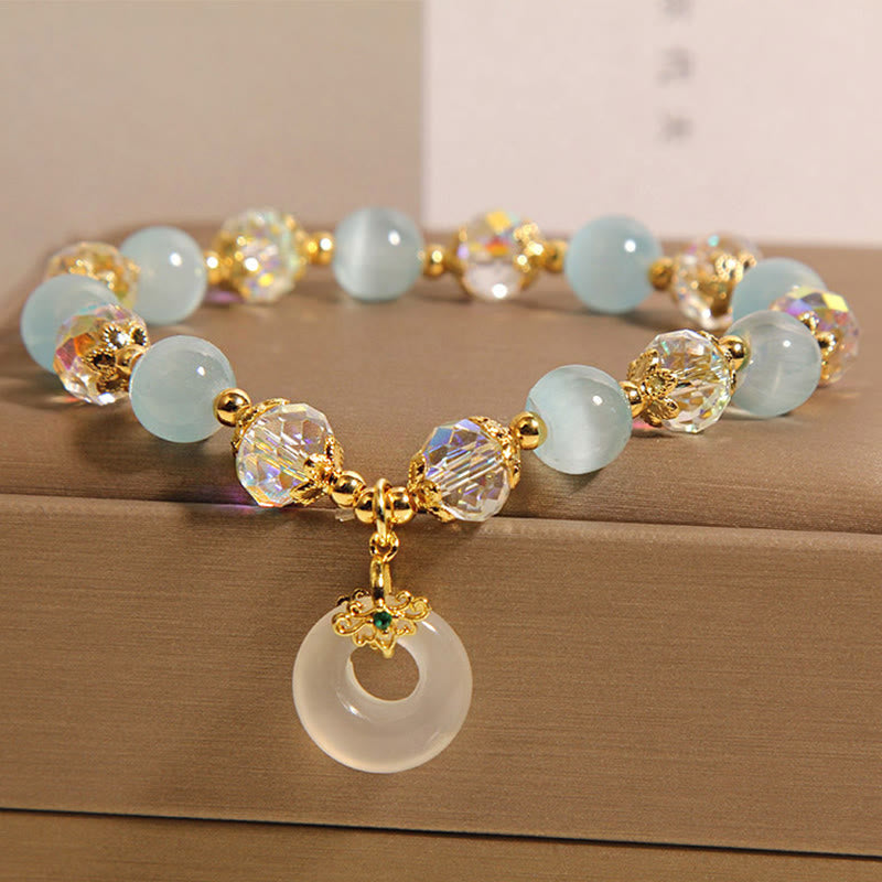 Bracelet d'équilibre avec boucle de paix et Buddha Stones, œil de chat bleu et cristal blanc - image 2