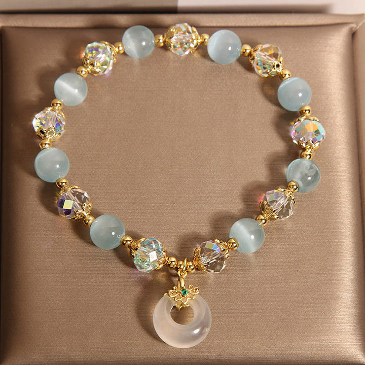 Bracelet d'équilibre avec boucle de paix et Buddha Stones, œil de chat bleu et cristal blanc - image 5
