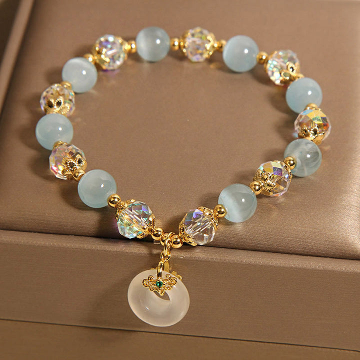 Bracelet d'équilibre avec boucle de paix et Buddha Stones, œil de chat bleu et cristal blanc - image 4