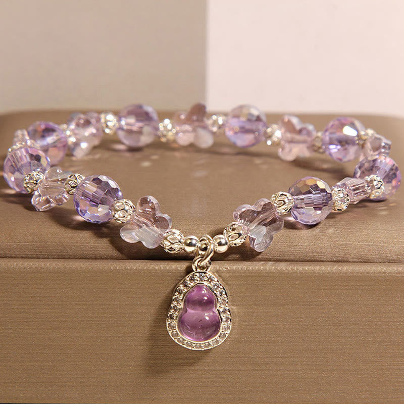 Bracelet d'équilibre en Buddha Stones, gourde papillon, améthyste, citrine, labradorite - Améthyste (tour de poignet : 18 cm) - image 1