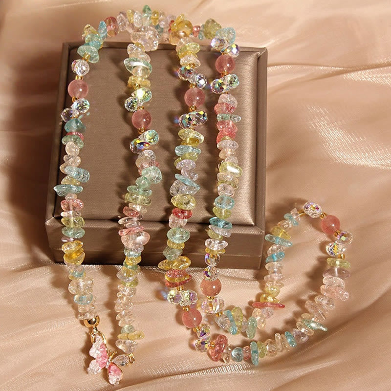 Collier pendentif équilibre en Buddha Stones, papillon, fleur, améthyste, quartz fraise - Cristal coloré avec papillon - image 14