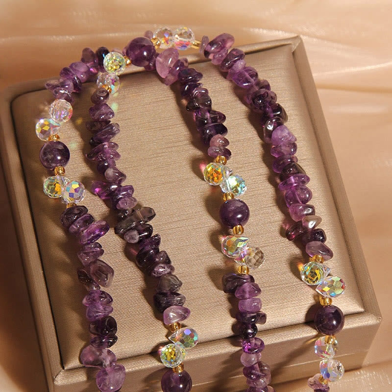 Collier pendentif équilibre en Buddha Stones, papillon, fleur, améthyste, quartz fraise - image 4