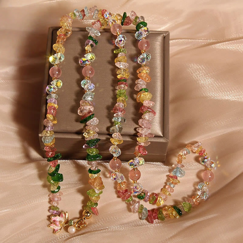 Collier pendentif équilibre en Buddha Stones, papillon, fleur, améthyste, quartz fraise - Cristal coloré avec fleur - image 11
