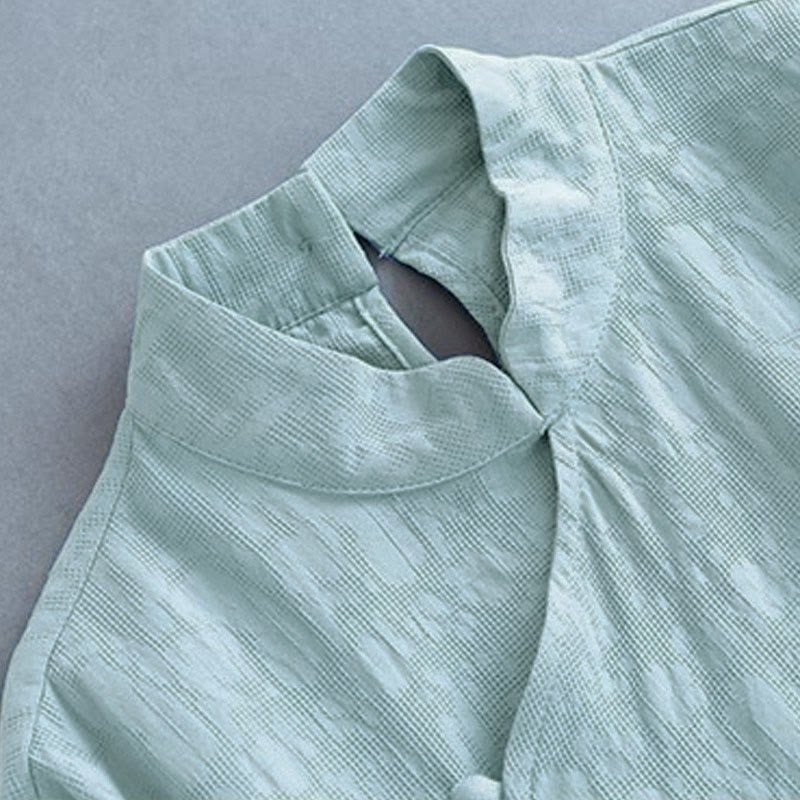 Robe mi-longue décontractée en coton et lin à lacets sur les côtés, style printemps, style décontracté, avec boutons grenouille et imprimé Buddha Stones - image 10